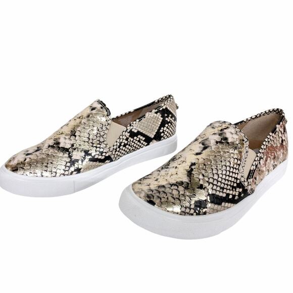 New Steve Madden Metallic Gold Snakeskin Symba Platform Slip On Sneakers 6.5 - Picture 4 of 10